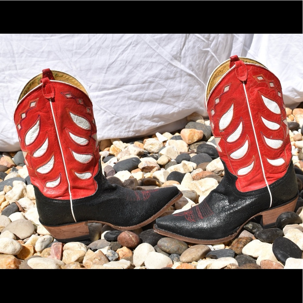 Justin Vintage Western Cowboy Boot Red & Black 7.5 - Picture 5 of 16